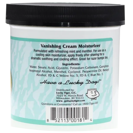 Lucky Tiger Vanishing Cream Menthol Shaving Moisturizer oz